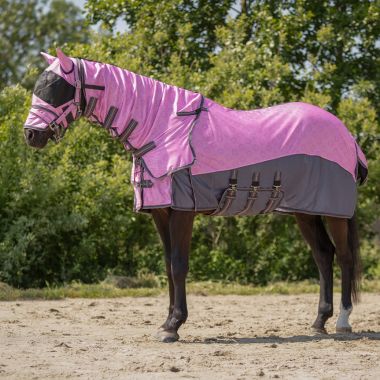 QHP Cheery Pink flugtäcke med avtagbar hals och mask
