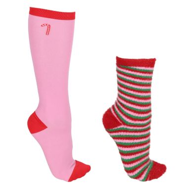 QHP Fluffy Christmas Knästrumpor för Ridning i Presentförpackning 2 Par